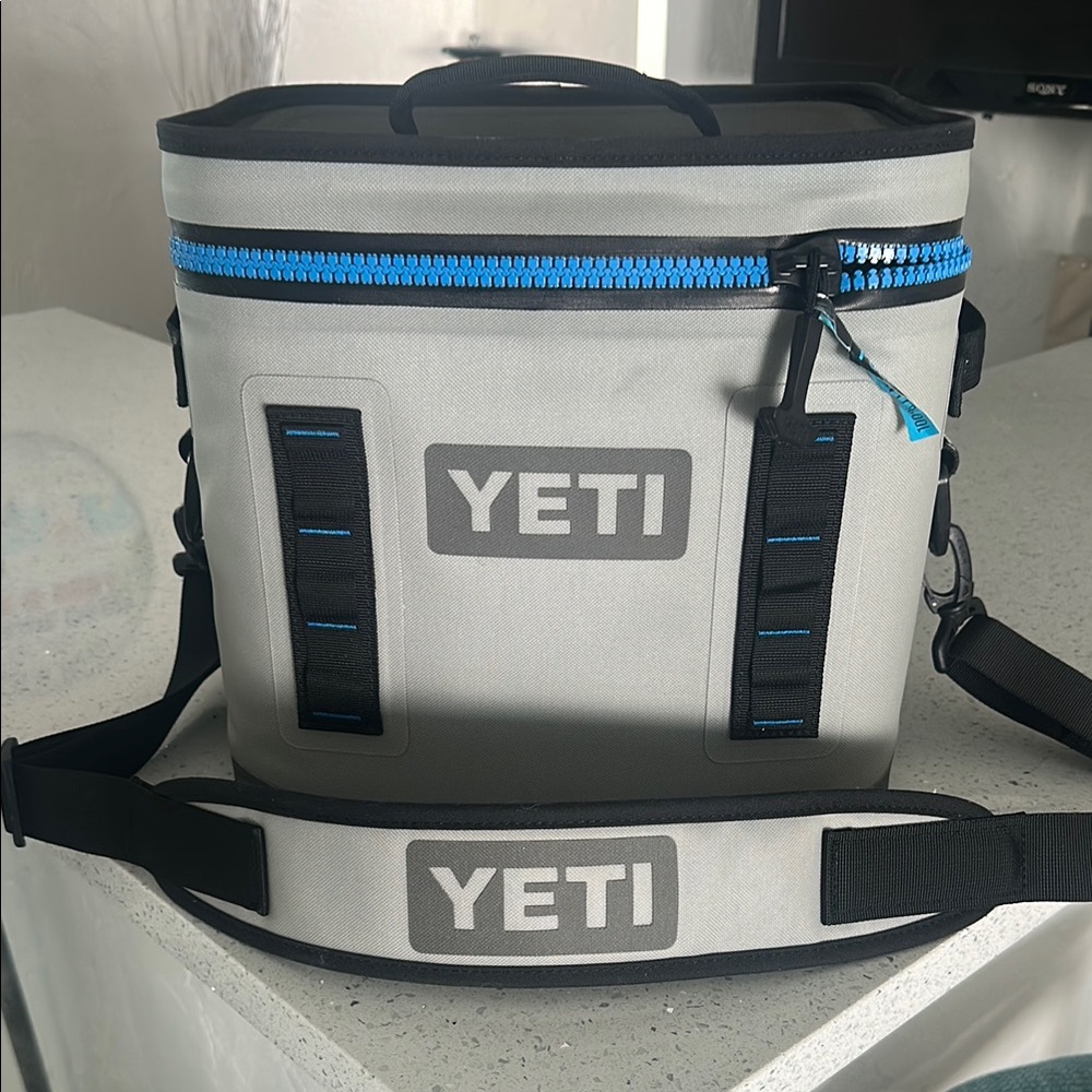 YETI Gray Blue  Hopper Flip12 cooler with Adjustable Strap